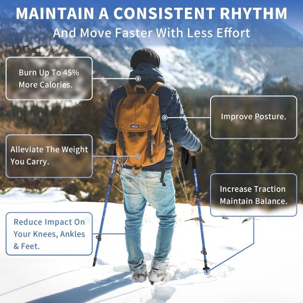 Aihoye Trekking Hiking Poles - 2 Pack Adjustable Hiking Walking Sticks Collapsible Lightweight - Strong Lightweight Aluminum7075, Quick Flip-Lock Hiking Sticks and Comfortable Cork Grips - Image 4