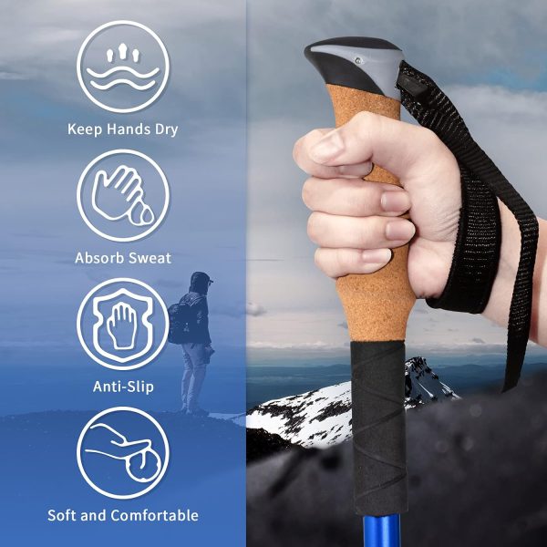 Aihoye Trekking Hiking Poles - 2 Pack Adjustable Hiking Walking Sticks Collapsible Lightweight - Strong Lightweight Aluminum7075, Quick Flip-Lock Hiking Sticks and Comfortable Cork Grips - Image 5