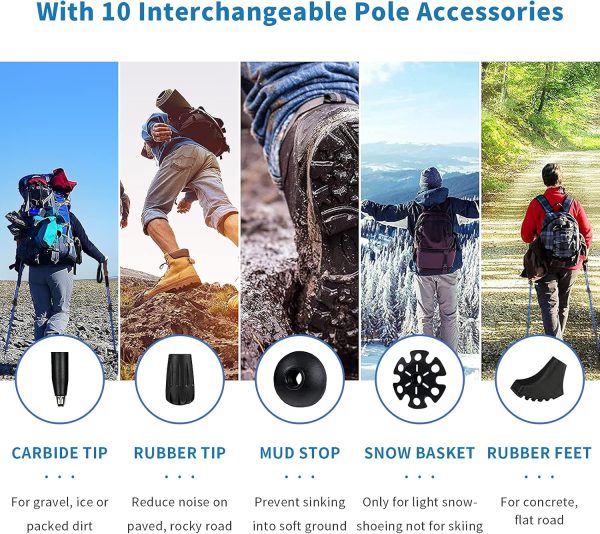 Aihoye Trekking Hiking Poles - 2 Pack Adjustable Hiking Walking Sticks Collapsible Lightweight - Strong Lightweight Aluminum7075, Quick Flip-Lock Hiking Sticks and Comfortable Cork Grips - Image 6