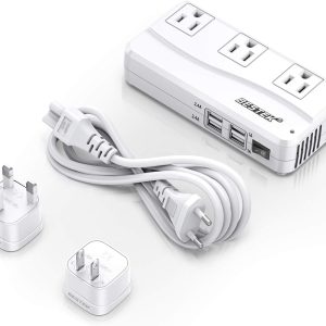 BESTEK Universal Travel Adapter 220V to 110V Voltage Converter with 6A 4-Port USB Charging and UK/AU/US/EU Worldwide Plug Adapter (White)