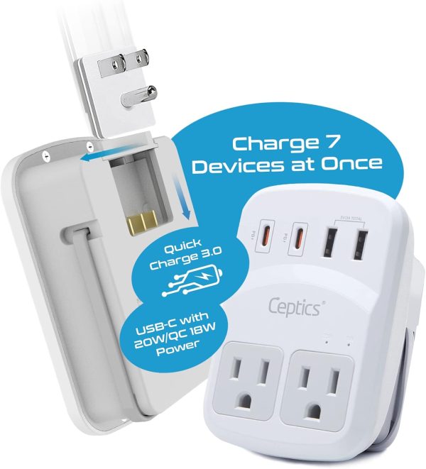 Ceptics World Travel Adapter Kit 2 USB-A, USB-C US Outlets, 20W/QC 18W Power Delivery, Surge Protection, SWADAPT Compatible for Europe, UK, China, Australia, Japan Perfect Laptop (WPS-5B) - Image 3