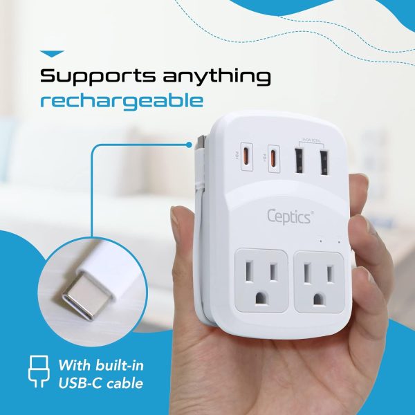 Ceptics World Travel Adapter Kit 2 USB-A, USB-C US Outlets, 20W/QC 18W Power Delivery, Surge Protection, SWADAPT Compatible for Europe, UK, China, Australia, Japan Perfect Laptop (WPS-5B) - Image 5