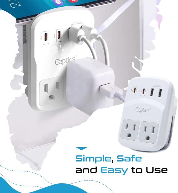 Ceptics World Travel Adapter Kit 2 USB-A, USB-C US Outlets, 20W/QC 18W Power Delivery, Surge Protection, SWADAPT Compatible for Europe, UK, China, Australia, Japan Perfect Laptop (WPS-5B) - Image 6