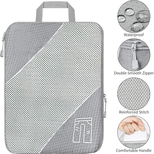 Compression Packing Cubes for Travel, 6 Set Packing Cubes for Travel Essentials, Ultralight Suitcase Organiser Bags Set for Travel, Expandable Luggage Travel Bags for Carry-on Luggage Suitcase (Grey) - Image 3