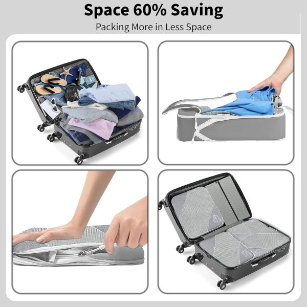 Compression Packing Cubes for Travel, 6 Set Packing Cubes for Travel Essentials, Ultralight Suitcase Organiser Bags Set for Travel, Expandable Luggage Travel Bags for Carry-on Luggage Suitcase (Grey) - Image 5