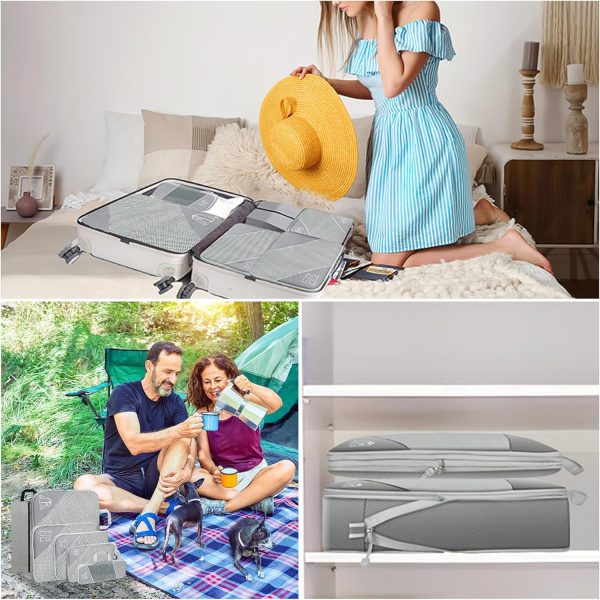 Compression Packing Cubes for Travel, 6 Set Packing Cubes for Travel Essentials, Ultralight Suitcase Organiser Bags Set for Travel, Expandable Luggage Travel Bags for Carry-on Luggage Suitcase (Grey) - Image 7