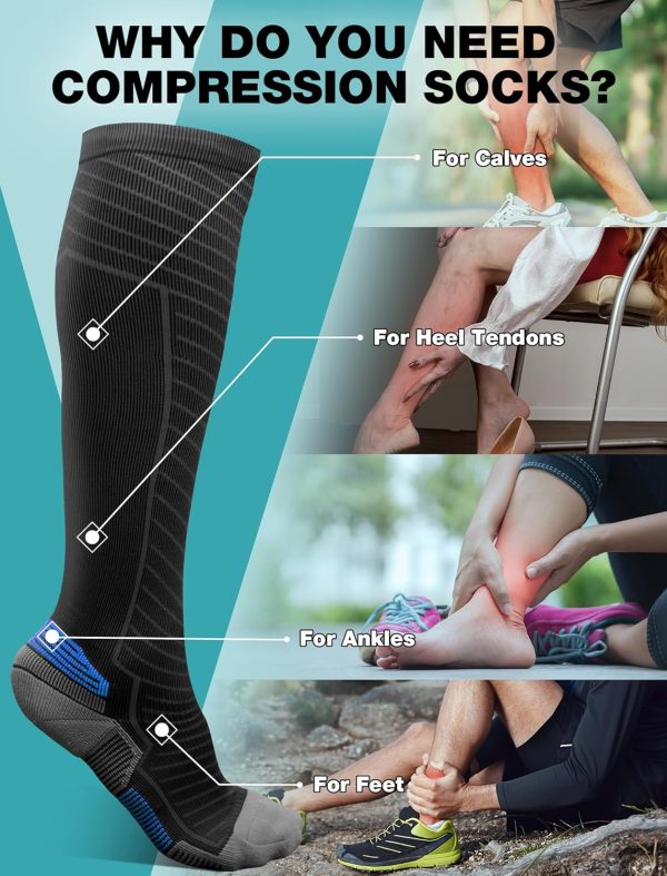 Compression Socks for Men & Women (2/4/6 Pairs) 20-30 mmHg Graduated Compression Knee High for Running, Athletic - Image 3