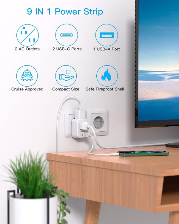 European Travel Plug Adapter USB C, International Plug Adapter, US to Europe Plug Adapter with 2 Outlets 3 USB Ports(2 USB C), Type C Power Adapter to Italy Spain France Portugal Iceland Germany - Image 3