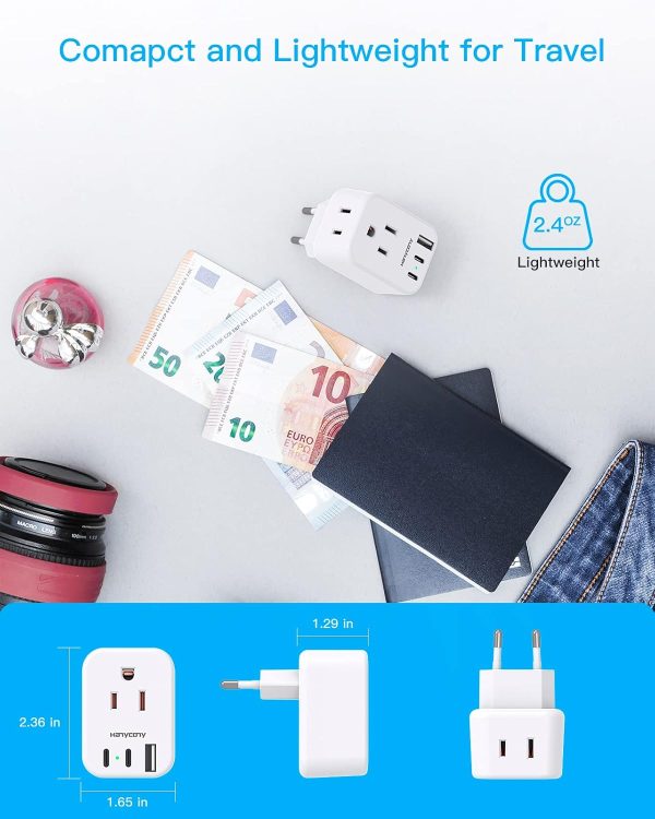 European Travel Plug Adapter USB C, International Plug Adapter, US to Europe Plug Adapter with 2 Outlets 3 USB Ports(2 USB C), Type C Power Adapter to Italy Spain France Portugal Iceland Germany - Image 5