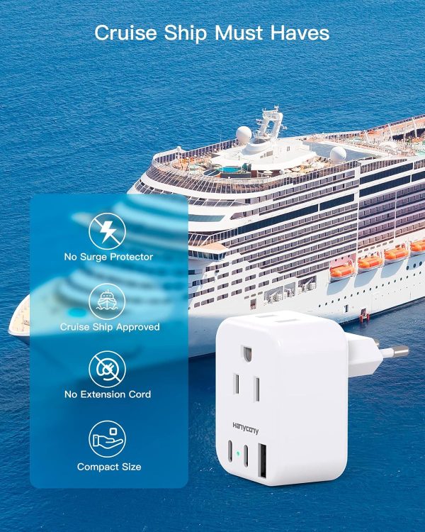 European Travel Plug Adapter USB C, International Plug Adapter, US to Europe Plug Adapter with 2 Outlets 3 USB Ports(2 USB C), Type C Power Adapter to Italy Spain France Portugal Iceland Germany - Image 6