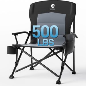 EVER ADVANCED Oversized Folding Camping Chair for Adults, Heavy Duty Lawn Chair with Side Pockets, Portable Collapsible Quad Chair for Outside, Support Up to 500lbs, Black