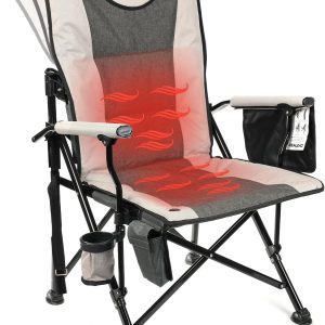 REALEAD Heated Camping Chair - Fully Padded Heated Camp Chairs for Outdoor Sports - Heavy Duty Folding Chairs Supports 400 lbs - Perfect for Outside Sport Events, Concert, Battery NOT Included
